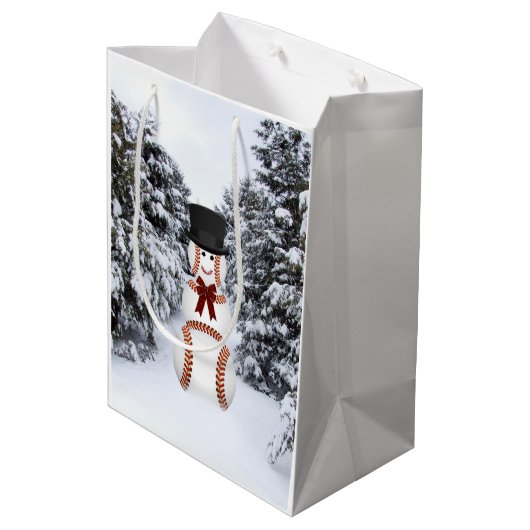 Baseball-Schneemann Mittlere Geschenktüte (Rückseite Schrägansicht)