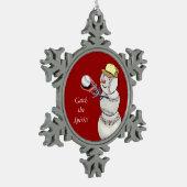 Baseball-Schneemann Schneeflocken Zinn-Ornament (Links)