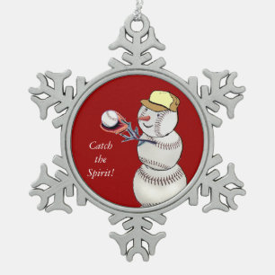 Baseball-Schneemann Schneeflocken Zinn-Ornament