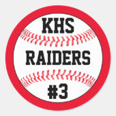 Baseball-Schulbriefe, Teamname und Spielernummer Runder Aufkleber (Vorderseite)