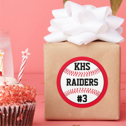 Baseball-Schulbriefe, Teamname und Spielernummer Runder Aufkleber (Party)