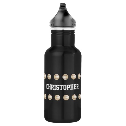 Baseball, Schwarz, Name Trinkflasche (Rechts)