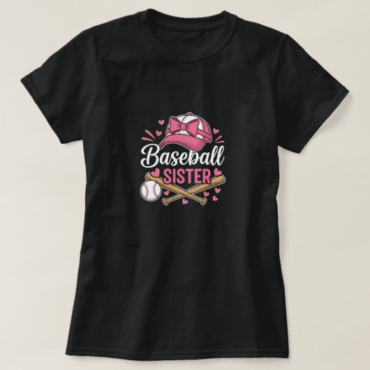 Baseball-Schwester Rosa Schleife T-Shirt (Design vorne)