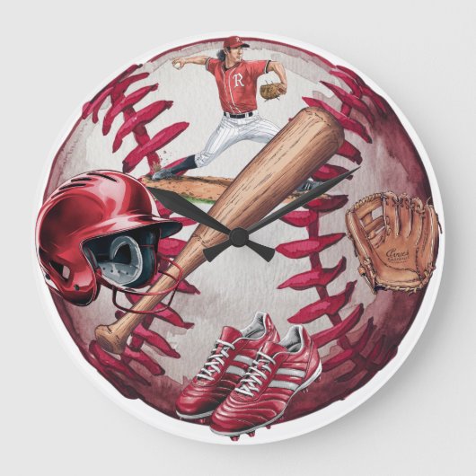 Baseball Season Men's Basic T - Shirt Große Wanduhr (Vorderseite)