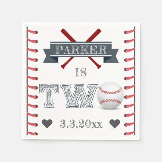 Baseball Second Birthday Personalisiert Serviette (Vorderseite)