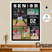 Baseball Senior Graduation 5 Photo Collage Poster