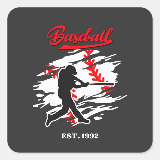 Baseball Silhouette Graphic Design – EST. 1992 Quadratischer Aufkleber (Vorderseite)