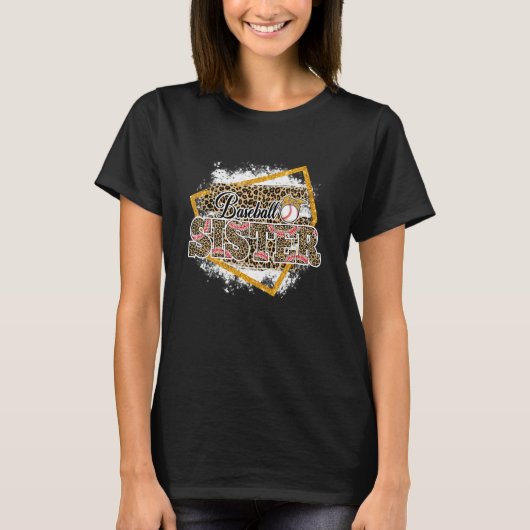 Baseball Sister Leopard Bleached Family Matching T-Shirt (Vorderseite)