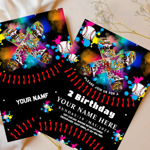 Baseball Skateboard Graffiti bunte Party Schwarz Einladung
