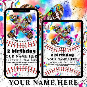 Baseball Skateboard Graffiti buntes Party Einladung