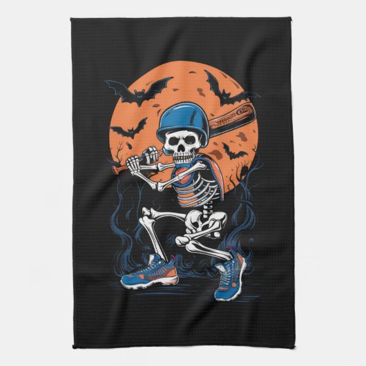 Baseball Skeleton Halloween Baseball Halloween Geschirrtuch (Vertikal)
