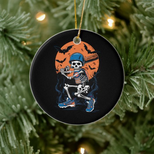 Baseball Skeleton Halloween Baseball Halloween Keramik Ornament (Baum)