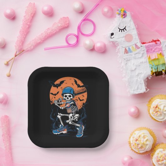 Baseball Skeleton Halloween Baseball Halloween Pappteller (Party)