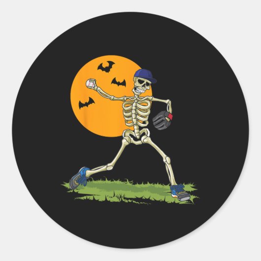 Baseball Skeleton Halloween Men Boys Baseball Hall Runder Aufkleber (Vorderseite)