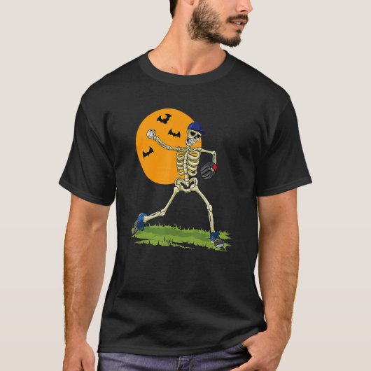 Baseball Skeleton Halloween Men Boys Baseball Hall T-Shirt (Vorderseite)