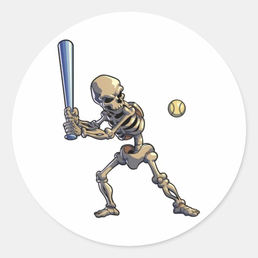 Baseball Skeleton Halloween Runder Aufkleber (Vorderseite)