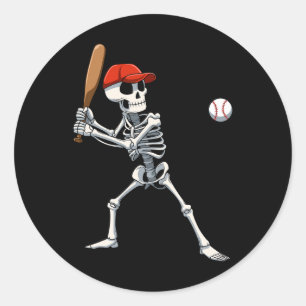 Baseball Skeleton Halloween Skelett spielen Baseba Runder Aufkleber