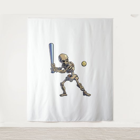Baseball Skeleton Halloween Wandteppich (Vorderseite)
