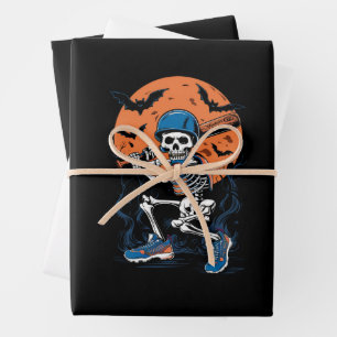 Baseball-Skelett Halloween Baseball Halloween Geschenkpapier Set
