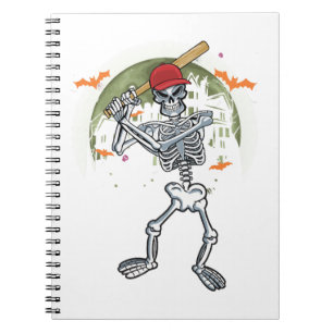 Baseball Skelett Halloween Sport unter dem Mond Notizblock