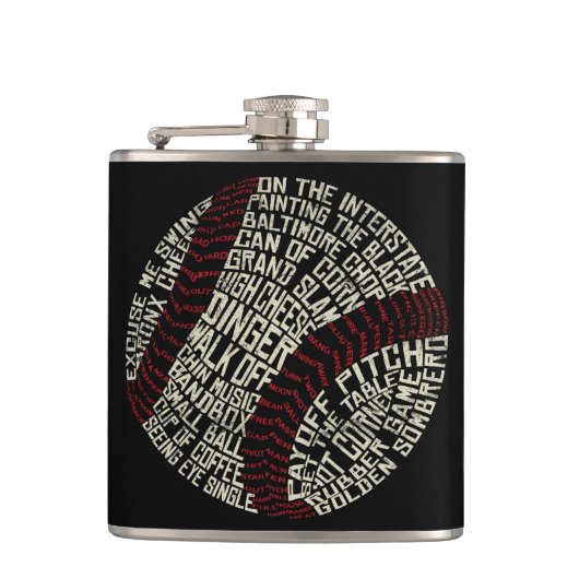 Baseball Slang Words Calligram Flachmann (Vorderseite)