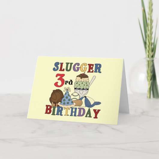 Baseball Slugger 3. Geburtstagstorte Karte (Vorderseite)