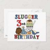Baseball Slugger 3. Geburtstagstorte Postkarte (Vorne/Hinten)