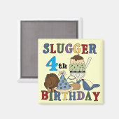 Baseball Slugger 4. Geburtstag Magnet (Vorderseite/Rückseite)