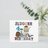 Baseball Slugger 4. Geburtstag Postkarte (Stehend Vorderseite)