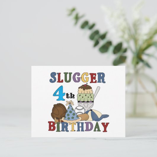 Baseball Slugger 4. Geburtstag Postkarte (Stehend Vorderseite)
