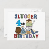 Baseball Slugger 4. Geburtstag Postkarte (Vorne/Hinten)