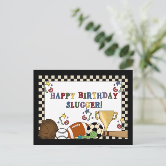 Baseball-Slugger-Geburtstagskarten Postkarte (Stehend Vorderseite)