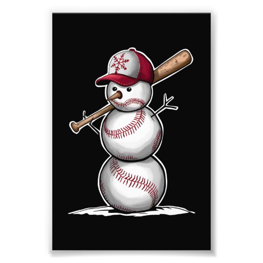 Baseball Snowman Balls Schnee Weihnachten Weihnach Fotodruck (Vorne)