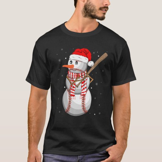 Baseball Snowman Balls Schnee Weihnachten Weihnach T-Shirt (Vorderseite)