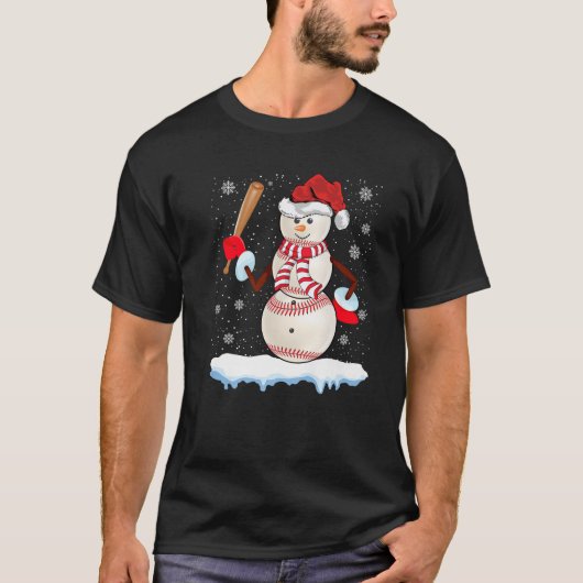 Baseball Snowman Christmas Pajamas Funny Baseball T-Shirt (Vorderseite)