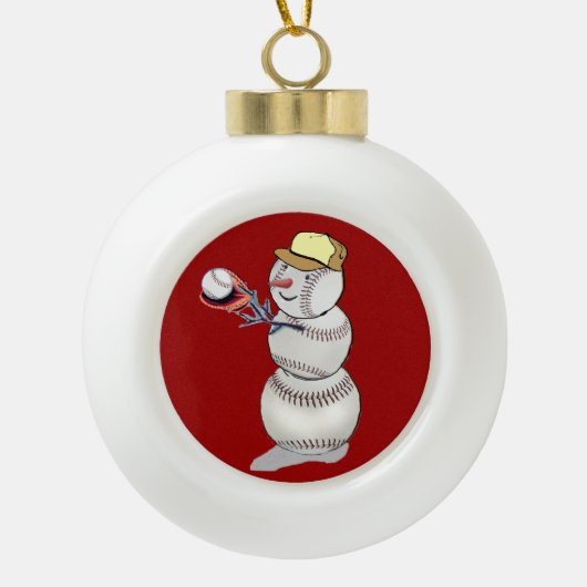 Baseball Snowman Keramik Kugel-Ornament (Vorderseite)