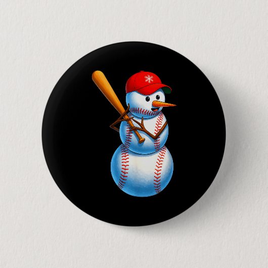 Baseball Snowman Merry Christmas Xmas Pajamas Men Button (Vorderseite)