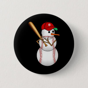 Baseball Snowman Schnee Weihnachten Weihnachten We Button