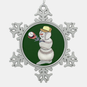 Baseball Snowman Schneeflocken Zinn-Ornament