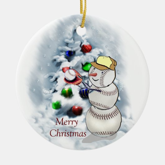 Baseball Snowman Weihnachten Keramikornament (Vorne)