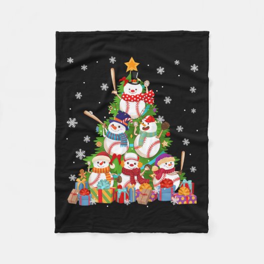 Baseball Snowman Weihnachtsbaum Pitchers Catchers Fleecedecke (Vorderseite)