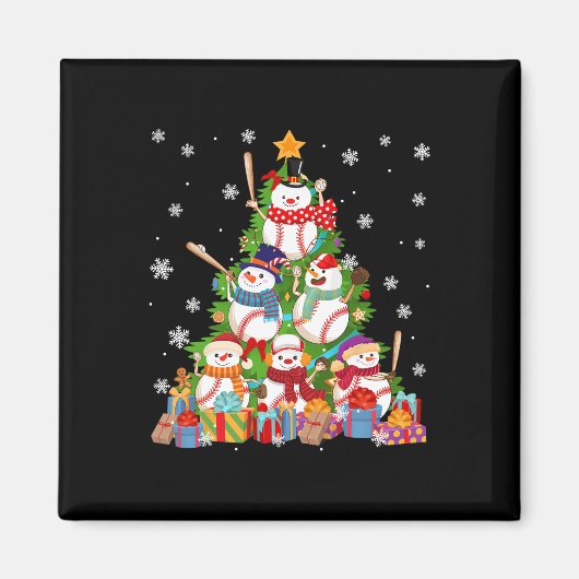 Baseball Snowman Weihnachtsbaum Pitchers Catchers Magnet (Vorne)