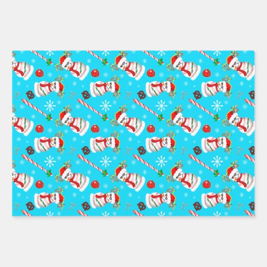 Baseball Snowman Weihnachtsfeier Muster Geschenkpapier Set (Vorderseite)