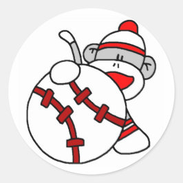 Baseball Sock Monkey Runder Aufkleber