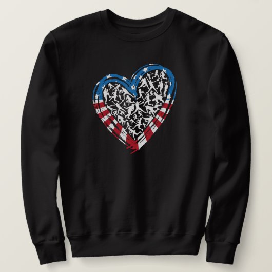Baseball Softball - Amerikanische Flaggenherz Sweatshirt (Design vorne)