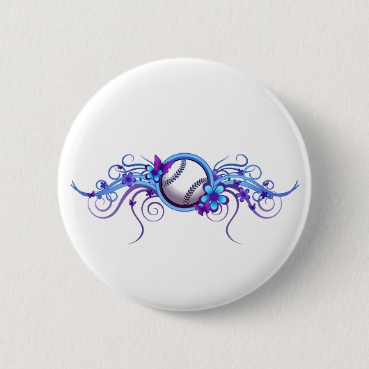 Baseball / Softball Butterfly Flower Blue Button (Vorderseite)