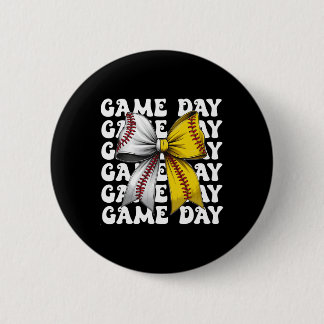 Baseball Softball Coquette Bow Game Day Frauen Mam Button