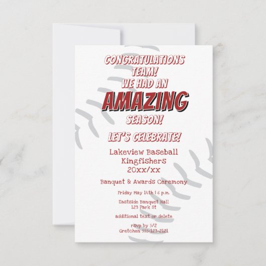 Baseball Softball Kinder Ende der Saison Bankett Einladung (Vorderseite)