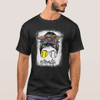 Baseball Softball Mama Life Messy Bun Gefärbte Kra T-Shirt