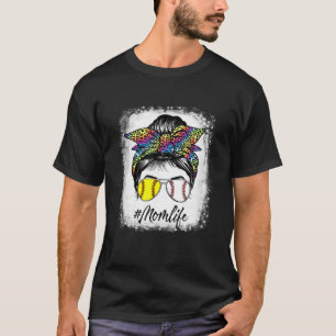 Baseball Softball Mama Life Messy Bun Gefärbte Kra T-Shirt